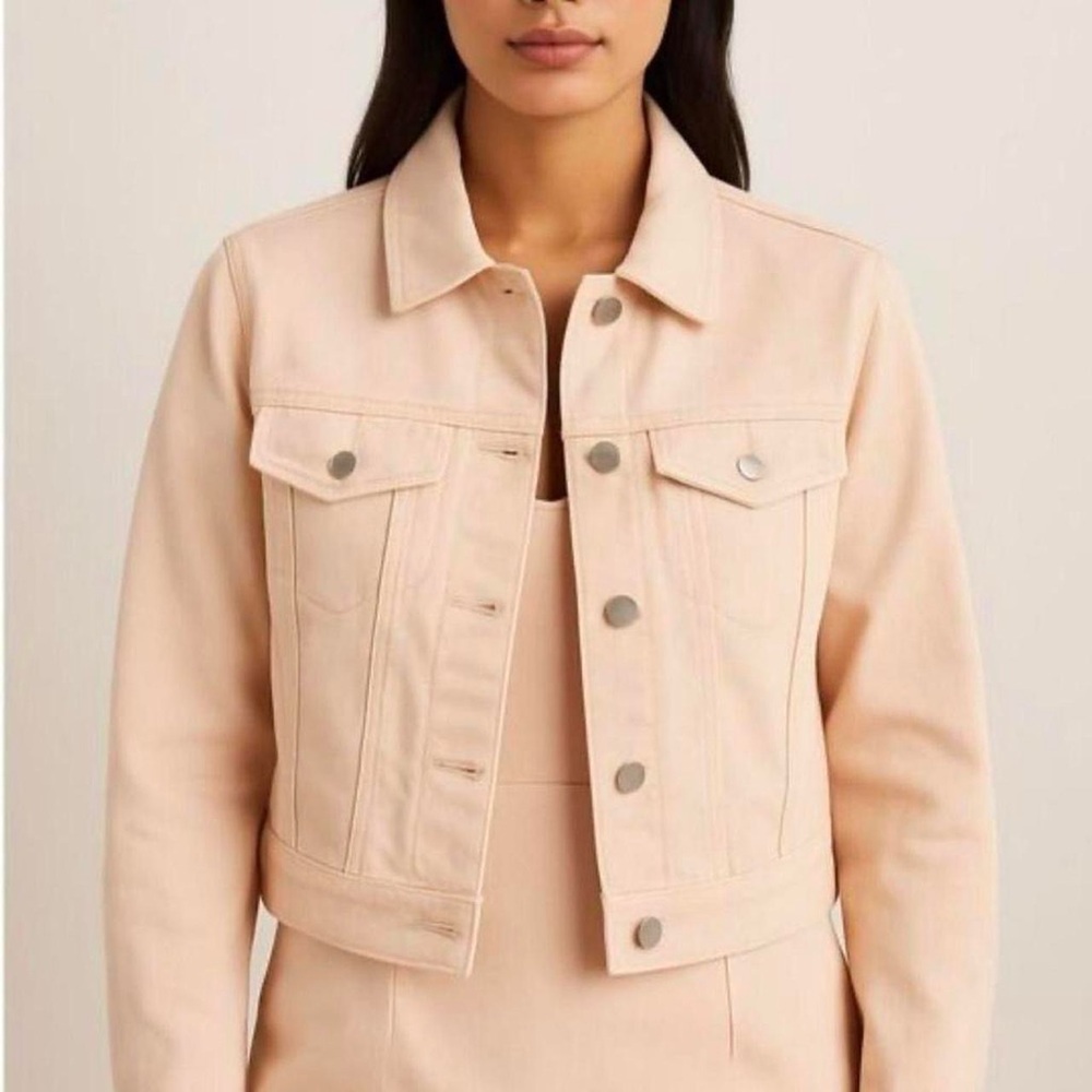 New Avec Les Filles Womens Light Orange Cropped Denim Jacket